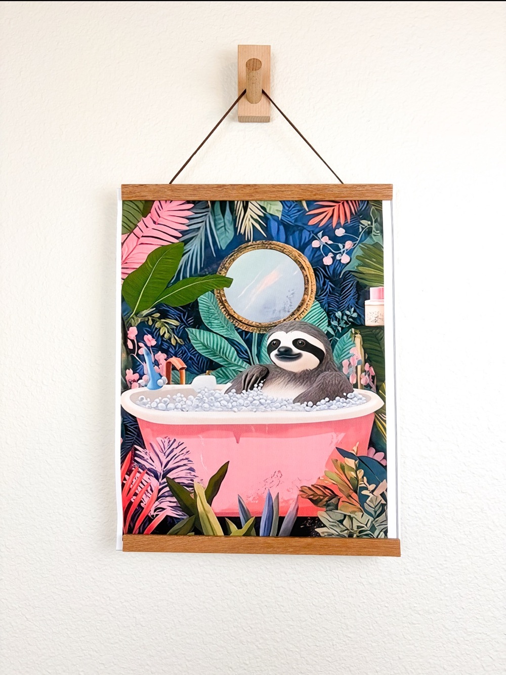 Chic Tropical Sloth in Tub Bathroom Decor Wall Art